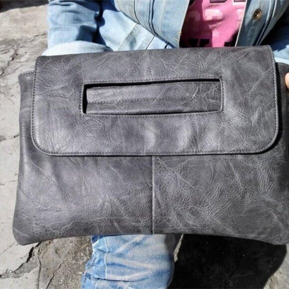 Women PU Leather Clutch Handbag Large Capacity Crossbody Messenger Bag - Picture 3 of 8